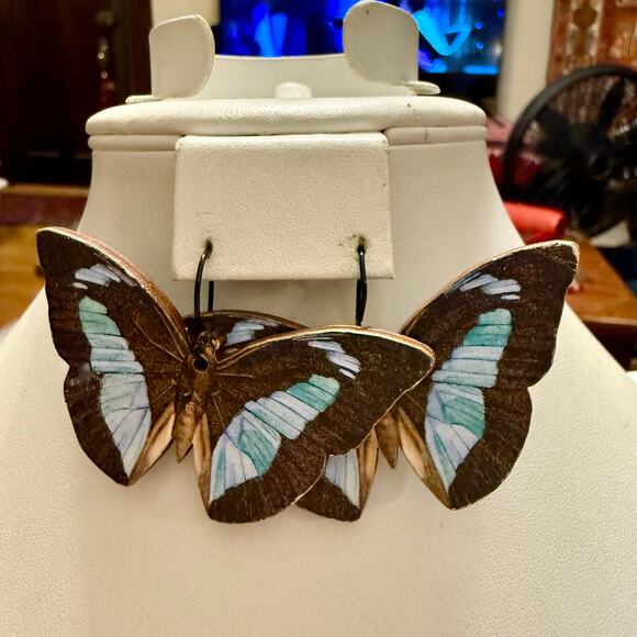 Blue Woodland Butterfly Artisan Earrings - Picture 4 of 6